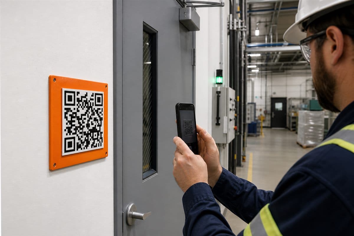 Industrial Evacuation Plans QR sign in use