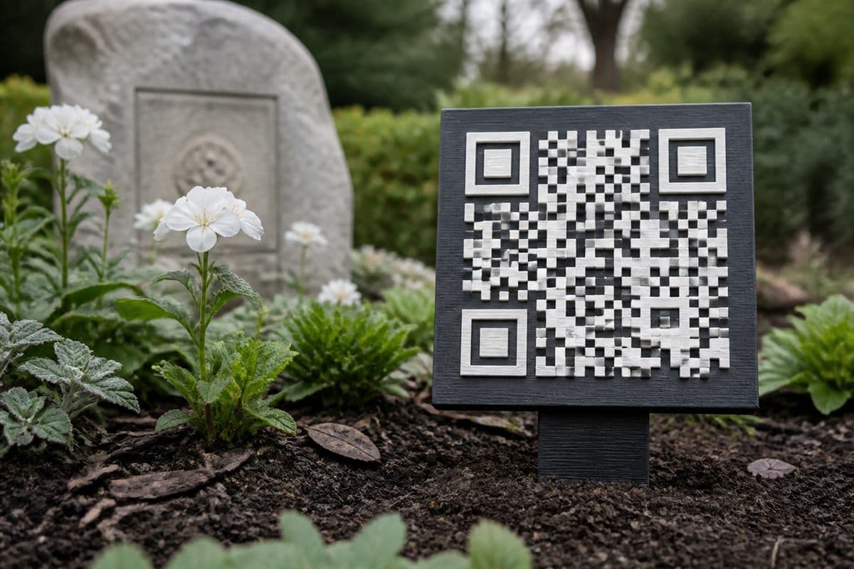 Memorial Tributes QR sign in use